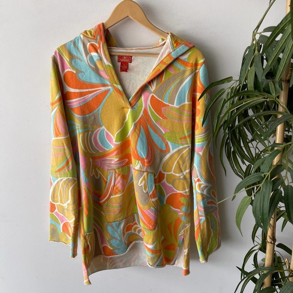 Lucky Brand Jackets & Blazers - VTG Lucky Brand Pullover Hoodie Womens Medium Orange White Funky Groovy Retro